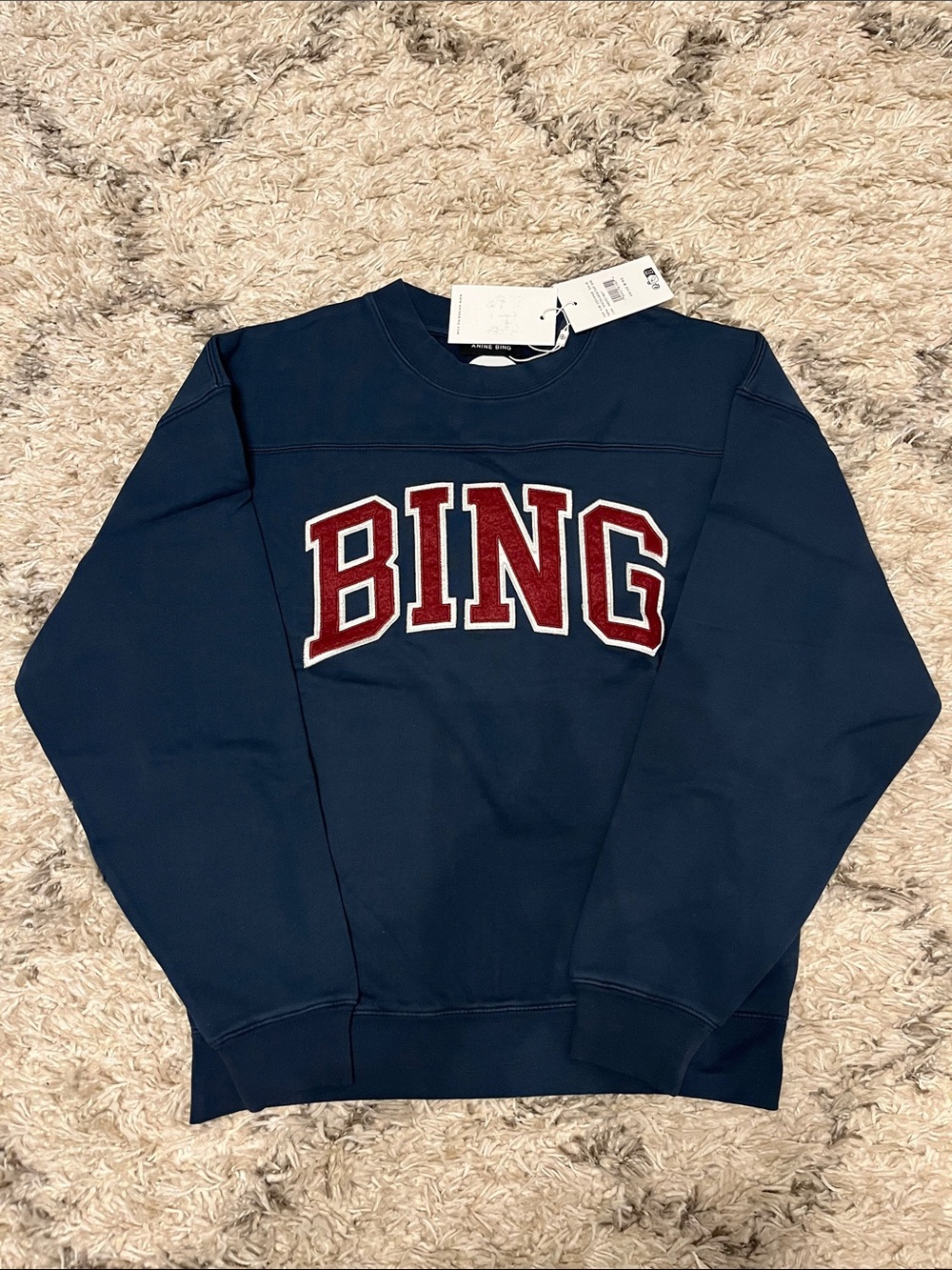 Anine Bing trenton sweatshirt. Bing. Washed navy. Blue. Red. Size xs. New.